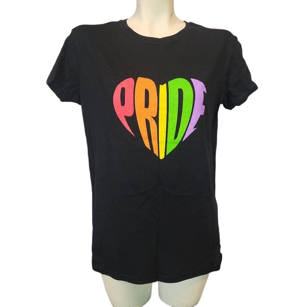 Black Pride T-Shirt with Rainbow Heart Size Large